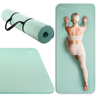 KEEP Extra Thick NBR Yoga Mat for Women & Men, 10mm Thick, 72”x32” Large Exercise Mat with Non-Slip Workout Mat for Yoga, Pilates, Stretching, Meditation – Wide & Cushioned Fitness Mat - color: Green