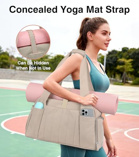 Marvolia Gym Bag for Women with Yoga Mat Holder, Khaki - color: Khaki