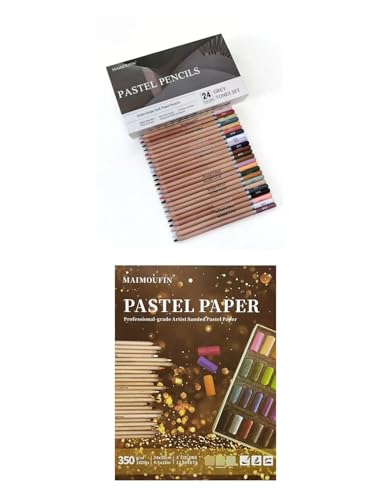 Soft Pastel Pencils 24 Colors Grey Tone&12-Sheet 3-Color Pastel Sandpaper Pad