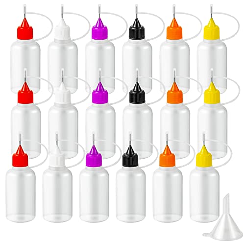 18PCS Precision Needle Tip Glue Applicator Bottles, 6 Color 30ML/1 OZ Fine Needle Tip Squeeze Bottle with Mini Funnel for DIY Paint Paper Quilling Craft Glue Ink Liquid Acrylic Painting, YEAJOIN - size: 30 ml