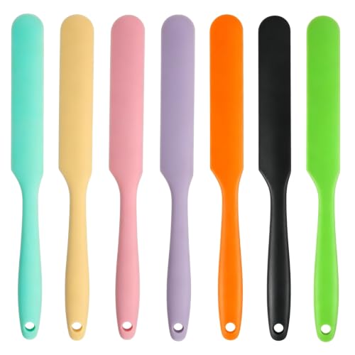 7 Pcs Silicone Jar Spatula Set, Sourdough Spatula, Long Handle Thin Spatulas for Baking, Cake Icing, Butter Cream Spreading, Jam Scraping (Purple, Pink, Green, Yellow, Orange, Cyan, Black) - color: Purple, Pink, Green, Yellow, Orange, Cyan, Black