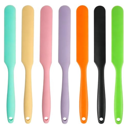 7 Pcs Silicone Jar Spatula Set, Sourdough Spatula, Long Handle Thin Spatulas for Baking, Cake Icing, Butter Cream Spreading, Jam Scraping (Purple, Pink, Green, Yellow, Orange, Cyan, Black) - color: Purple, Pink, Green, Yellow, Orange, Cyan, Black
