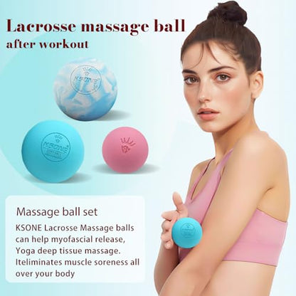 KSONE Massage Lacrosse Balls -Massage Balls for Myofacial Release&Trigger Point Therapy-Set of 2-Hard Lacrosse Massage Ball &Soft Massage Ball with one mini Ball - color: Multi Blue