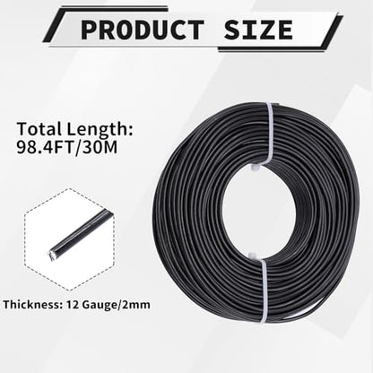 12 Gauge Aluminum Craft Wire, 100 Feet 2mm Bendable Metal Wire for Jewelry Making, Sculpting and Floral Design, Soft Armature Wire for DIY Crafts (Black) - size: 12 Gauge(2mm), style: Black