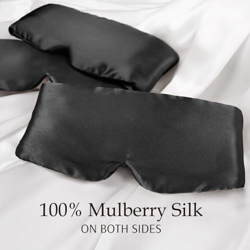 Zenssia 100% Mulberry Silk Sleep Mask Eye Mask for Men and Women, Black - color: Black