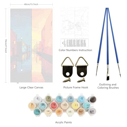 ARTGOTO Large Paint by Numbers for Adults Abstract Cityscape | 15.7x27.5inch/40x70cm Paint by Number Kit on Canvas, Urban Street Reflection Acrylic Painting Set, No Frame - color: PBN037
