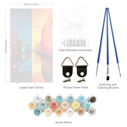 ARTGOTO Large Paint by Numbers for Adults Abstract Cityscape | 15.7x27.5inch/40x70cm Paint by Number Kit on Canvas, Urban Street Reflection Acrylic Painting Set, No Frame - color: PBN037