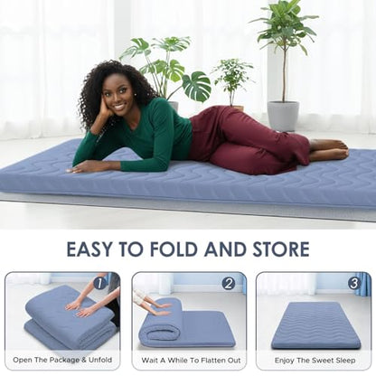 SCHNAUZER HOME Japanese Floor Mattress Futon Mattress Full 3.5" Thick Blue - color: Blue, size: Full( 80 x 54)