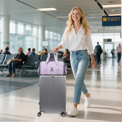 Personalized Initial Dance Bag for Girls,Small Gym Sport Yoga Dance Bags Gift for Kid,Cute Letter Kid Weekender Ballet Bags,Toddler Travel Duffle Tote with Adjustable Straps(Purple-A) - color: Purple, style: A