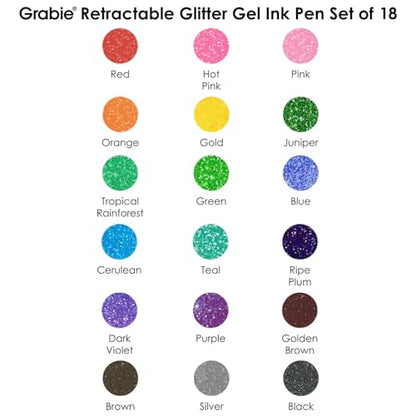 Grabie 18 Color Glitter Gel Pens, Retractable Sparkle Art Pens | Retractable Design, Smooth Gel Ink, Sparkling Finish, Acid Free Ink, Quick Drying, Coloring Books, Journaling, Drawing - color: 18 Colors Retractable Glitter Gel Ink Pens