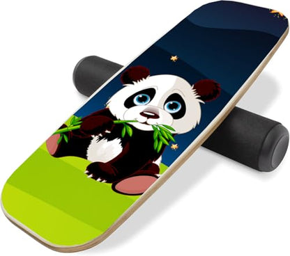 Balance Board Surf Trainer with Adjustable Stoppers - 2 Different Distance Options Balance Board for Surfing, Snowboarding, Skiing, Skateboarding, 300lbs Capacity - color: Panda