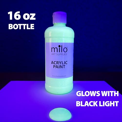 milo Glow in the Dark Acrylic Paint, Clear Phosphorescent Glow, 16oz Bottle | Glows UV in Black Light, Easy Light Glow Activated, Made in the USA, Safe & Non-Toxic, Painting in the Dark, Quart - style: Glow in the Dark 16 oz