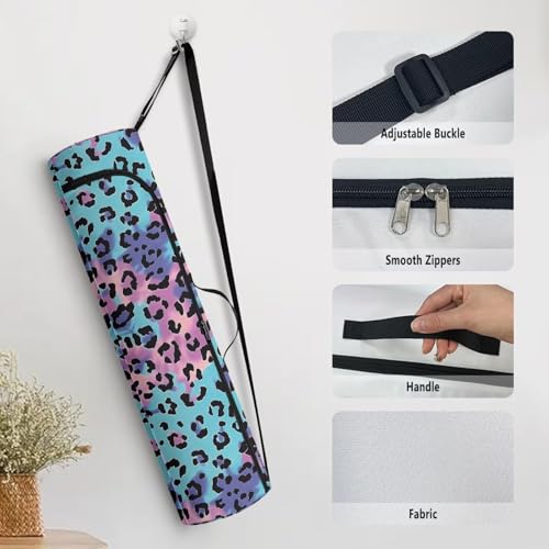 Yoga Mat Bag for Women & Men Full-Zip Yoga Mat Carrier Bag for Class Workout Park with Adjustable Strap - color: Blue Purple Leopard