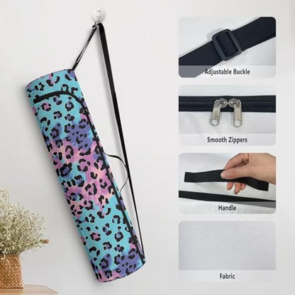 Yoga Mat Bag for Women & Men Full-Zip Yoga Mat Carrier Bag for Class Workout Park with Adjustable Strap - color: Blue Purple Leopard