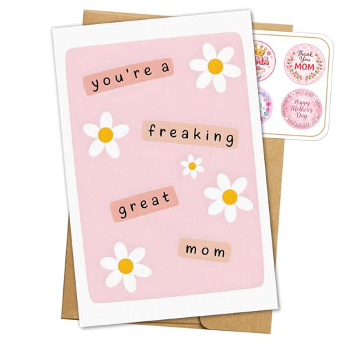 You’re a Freaking Great Mom Card Sarcastic Minimalist Pink Floral Happy Mothers Day Gift for Mother Mama Her Mom Stepmom Mom Cards Appreciation Gifts from Daughter Son Mother’s Day Card 5.3''x8" - color: A97
