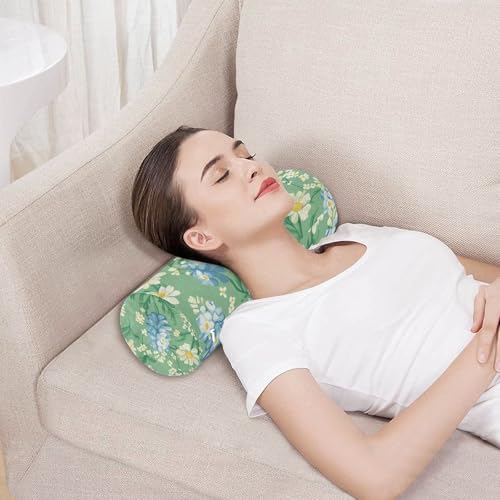 Mint Green Bluebonnet and Daisy Flowers Neck Roll Pillow Bolster Round Health Memory Foam Long Cervical Cylinder Pillows with Removable Washable Cover for Body Bed Legs Back Yoga - color: Mint Green Bluebonnet and Daisy Flowers