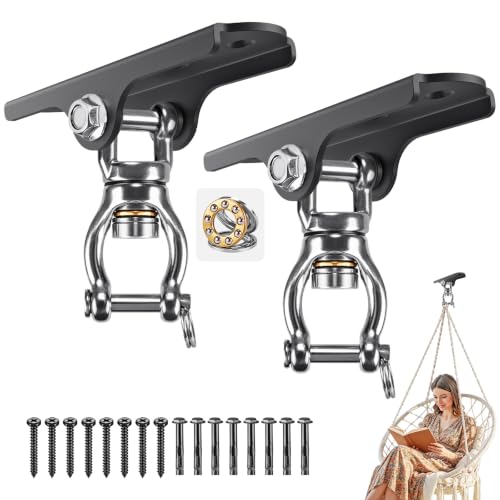 2Pack 360° Swivel Ceiling Swing Hanger with Bearing Ceiling Swing Mount | Stainless Steel Hanging Chair Hanger Swing Hardware for Hammock Chairs, Porch Swing, Aerial Silks, Gymnast Ring, Heavy Bag - color: 360° Bearing Swivel Hanger ( 2 Pack ) - Black Bas