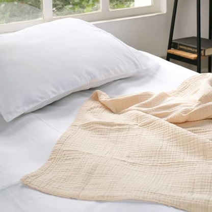 Salt Earth 100% Cotton Gauze 80"X90" Queen 4 Layered Blanket- Parchment | Premium Muslin Blanket for Couch,Bed,Living,Summer Lightweight, All Seasons Blankets & Throws, Boho,Travel & Skin Friendly - color: Parchment, size: 80"X90" Queen