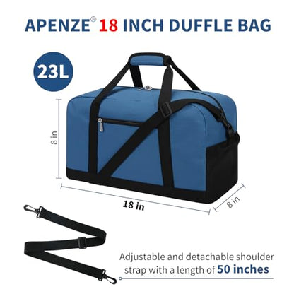 Apenze Small Gym Bag 18 inch Carry On Duffel Bag for Weekender Travel - Blue - color: Blue, size: 18inch