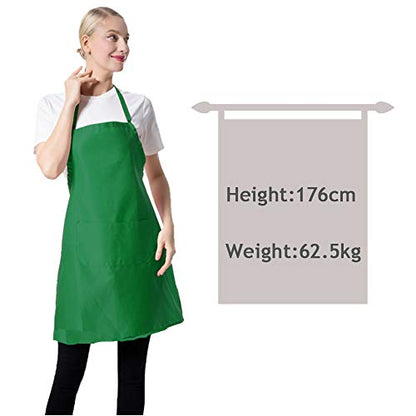 Total 15 PCS Green Plain Bib Aprons Bulk for Women Men-Unisex Adult Aprons with 2 Front Pockets (Leaf Green-15 pcs) - color: Leaf Green-15 Pcs
