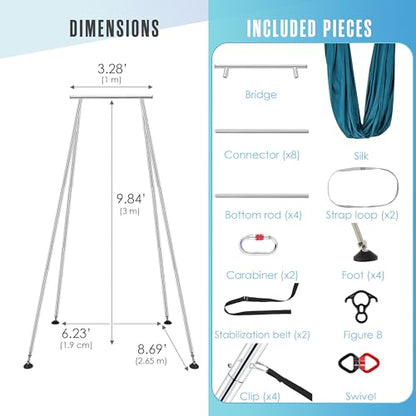 Aerial Rig, Aerial Yoga Stand, 10 FT Frame, 13 YD Fabric, 550 LB Capacity - color: STAND AND SILK / Teal