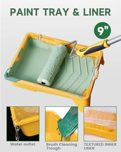 VOOMEY Paint Roller Kit with Extension Pole - 9 Inch Paint Roller with Tray | Mini Paint Roller 4 inch, Small Paint Brush, 16 Piece Complete Painting Tool Set Suitable for House & Wall Painting - style: 16 pcs paint roller kit