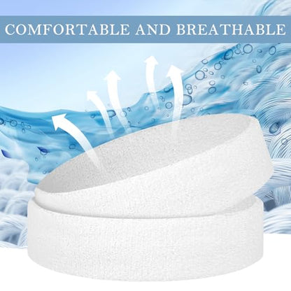 4 Pack Cotton Terry Sweat Headbands for Men Women Running Gym - color: White