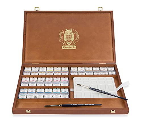 Schmincke Horadam Aquarell Premium 47 x 1/1 pans, 74348097 | incl. porcelain palette, 2 brushes, ONetz - style: 48 x 1/1 pans, Premium Set