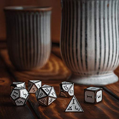 HEIMDALLR Metal D&D Dice Set 7 pcs - Dice Box & Velvet Dice Bag; Metal DND Dice Set D&D (Dungeons and Dragons) w D20 - Blacksmith Craft Dice (Forge & Frost) - color: 07 Forge & Frost