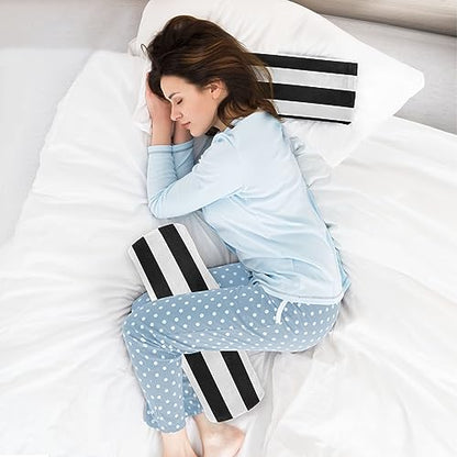 Round Pillow with Cover Black & White Stripes Neck Roll Bolster Pillows Cervical Pillow Case Memory Foam Neck Support for Sleeping