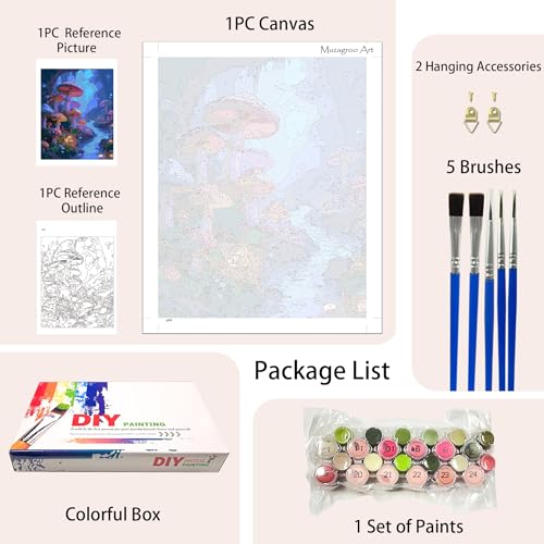 Muzagroo Paint by Numbers Oil Painting Kits for Adults DIY Mushroom Oil Painting for Beginners Hand Crafts Kits with Brushes and Acrylic Paints 16x20 inches (Mushroom) - color: Mushroom