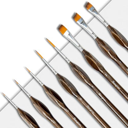 8 Pcs Exquisite Detail Paint Brush Set | Copper Tube, Double-Wire Binding, Birch Wood Triangular Grip for Oil, Watercolour, Acrylic & Digital Art - color: 8pcs Transparent Brown Set