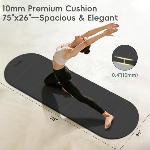 WeiLa Foldable Yoga Mat,10mm Extra Thick,Extra Long (75"x26") for Women&Men | SGS-certified non-slip TPE, 7-fold portable, sweatproof odorless, for yoga, pilates, floor workouts, home gym & travel - color: Black & Grey