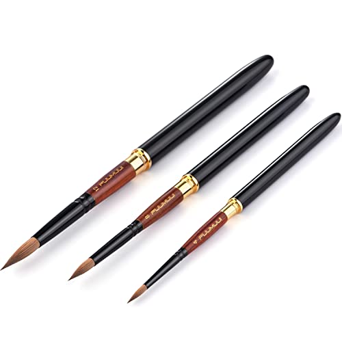 Travel Watercolor Brushes, Fuumuui 3Pcs Plein Air Elegant Sable Water Color Brushes with Pocket Size Leather Pouch Perfect for Watercolor Gouache Ink Painting - color: Black-3pcs