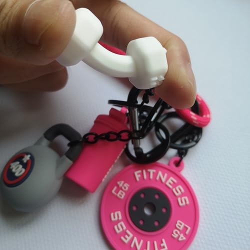 Fitness Keychain Barbell Dumbbell Keychain Bag Purse Charms Gym Lovers Fitness Enthusiast Gift Bag backpack Charms - color: Pink