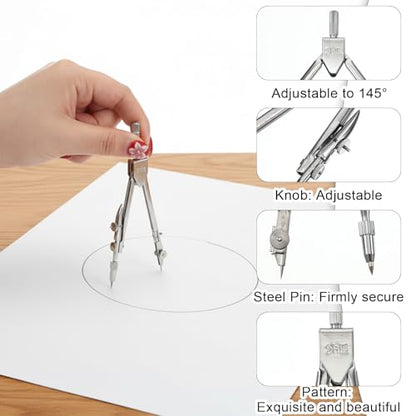 JJUNW Geometry Set, 3 Pcs Geometry Tools with Drawing Compass 12Inch Clear Plastic Ruler Protractor Math Ruler for School Office Math Drawing Drafting Engineering Architecture Art