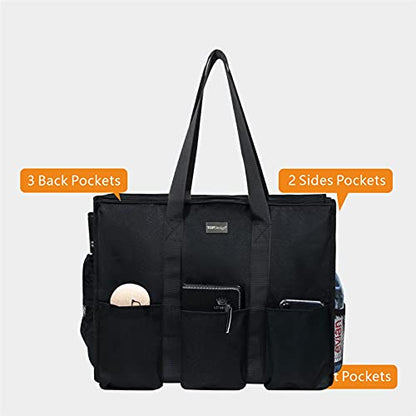 TOPDesign Utility Water Resistant Tote Bag with 13 Pockets, Zipper Closure - color: Black, size: Large