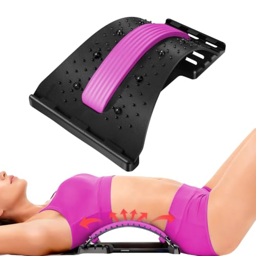 Back Stretcher - 4-Level Adjustable Lumbar Support Board & Back Cracker for Lower Back Pain Relief, Home Office Use (Pink) - color: Pink