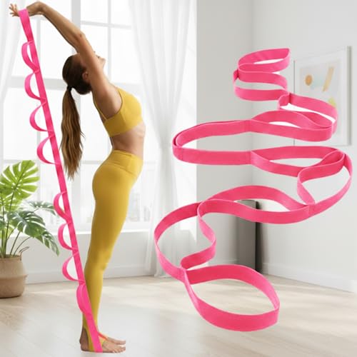 Stretching Strap, Yoga Stretch Strap for Home Workout Exercise Pilates and Gymnastics, Non Elastic Stretch Band with 10 Loops for Flexibility Training, Aesthetic Packaging for Women and Men - color: Pink