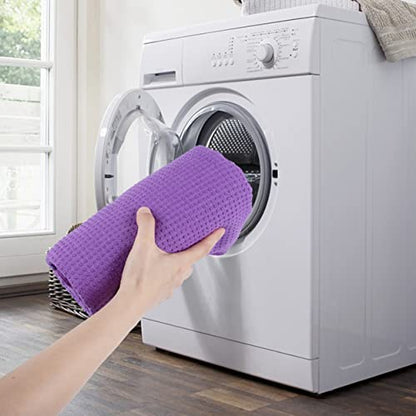 POLYTE Microfiber Non Slip Yoga Mat Towel, Secure Elastic Straps, 24x72 in - color: Purple