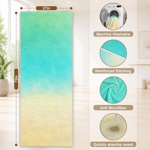 Yoga Mat Towel Non Slip Ultra-Absorbent Hot Yoga Towel, Super Stylish Printed Sweat Hot Yoga Towel, Ideal for Home, Workouts, Pilates, Yoga, 72 x 27in, Green & Yellow - color: Green & Yellow