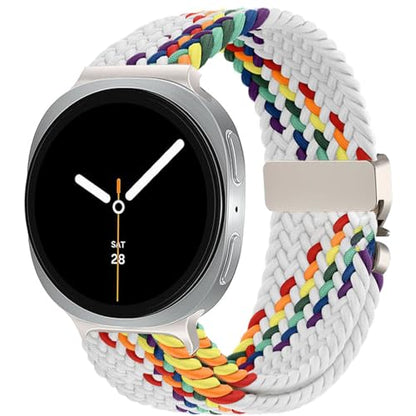 Nylon Braided band Compatible with Samsung Galaxy Watch 8/9 40mm 44mm - color: White Rainbow