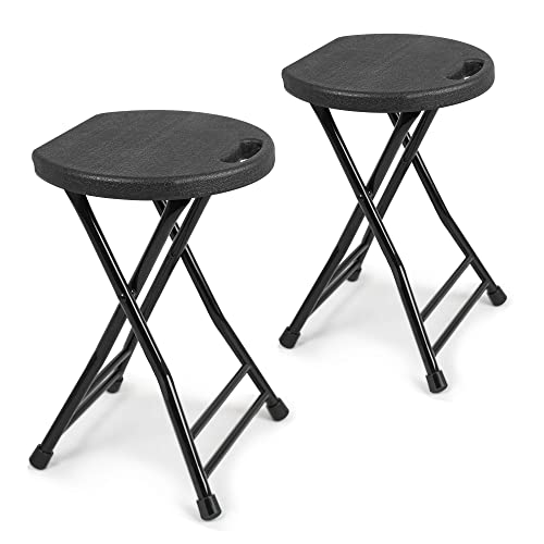COOZMENT Folding Stool with Handle, Folding Chair,Folding Bar Stool with Non-Slip Feet,Indoor and Outdoor Foldable Stool for Adults(13"×11.5"×18") - color: Black, size: 18-Inch,Set of 2