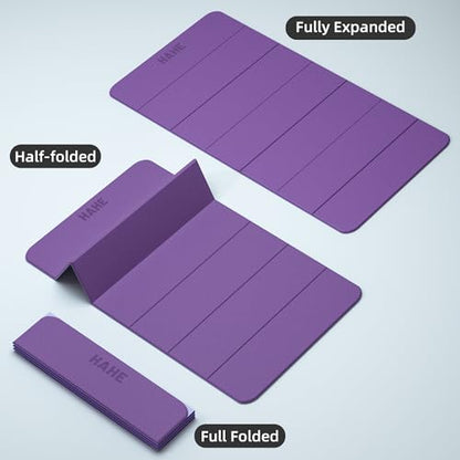HAHE Extra Wide Folding Exercise Mat 75"x40"x0.4" TPE Fitness Mat | High Density Foldable Yoga Mat, Non-Slip Yoga Mat for Home Gym, Strength Training, Travel, 7-Fold Portable for Women, Men - color: Deep Purple & Light Purple