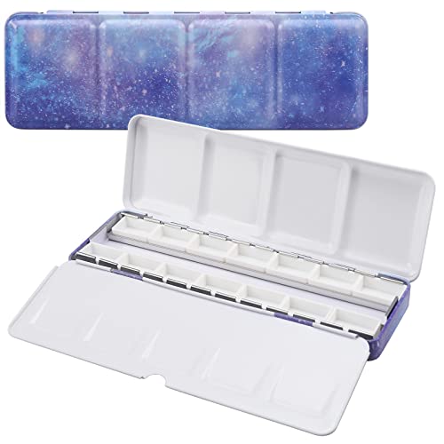 Empty Watercolor Palette, Empty Watercolor Tin with Fold Out Palette, Medium Purple Watercolor Tray Palette with 14 Empty Full Pans for Plein Air Painting and Sketching - color: Galaxy, size: 14 Empty Full Pans