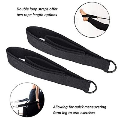 LOOEEL 2Pcs Pilates Double Loop Straps Feet Fitness Equipment Straps Double Padded Pilates D-Ring Loops Yoga Double Loop Straps Handle Straps Pilates Reformer Accessories for Home Gym Workout
