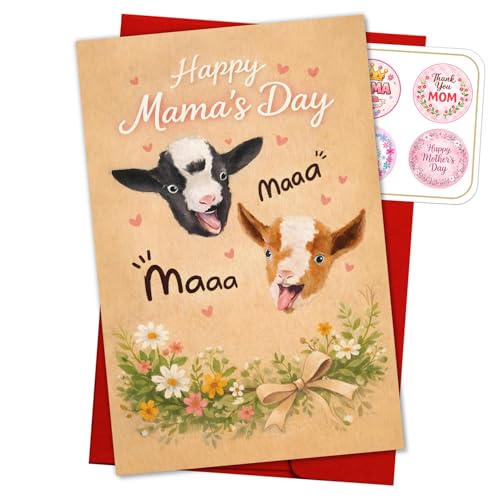 Cute Goat Mom Card Funny Animal Maaa Adorable Farm Lover Humor Happy Mothers Day Gift for Mother Mama Her Bonus Stepmom Mom Cards Appreciation Gifts from Daughter Son Mother’s Day Card 5.3''x8" - color: A104
