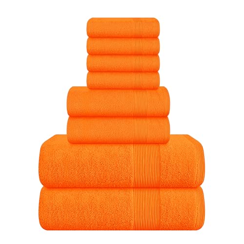 Belizzi Home 8 Piece Towel Set 100% Ring Spun Cotton, 2 Bath Towels 27x54, 2 Hand Towels 16x28 and 4 Washcloths 13x13 - Ultra Soft Highly Absorbent Machine Washable Hotel Spa Quality - Orange - color: Orange, size: 8 Piece Towel Set