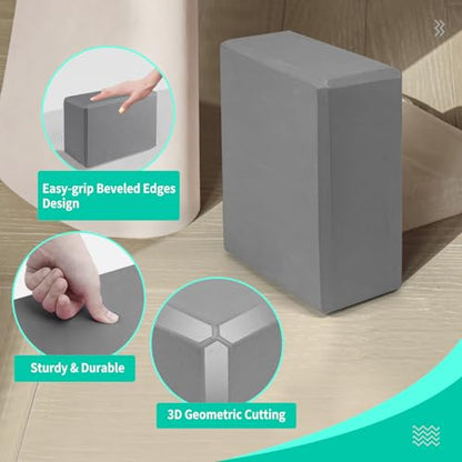 Yoga Blocks 2 Pack, 9"x6"x3" High-Density EVA Foam Yoga Block, Non-Slip Yoga Blocks for Yoga, Pilates Meditation, Stretching and Toning, Supportive, Latex-Free - color: Gray