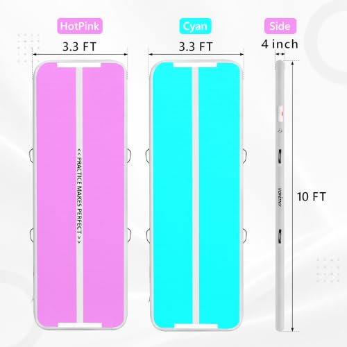 VOFiTNY Inflatable Gymnastics Air Mat Tumble Track with Pump for Training - color: Cyan/HotPink, size: 10ft*3.3ft*4inches(3m*1m*0.1m)